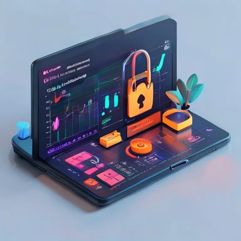 Render 3D de un dashboard financiero en una tableta, mostrando gráficos y objetivos.