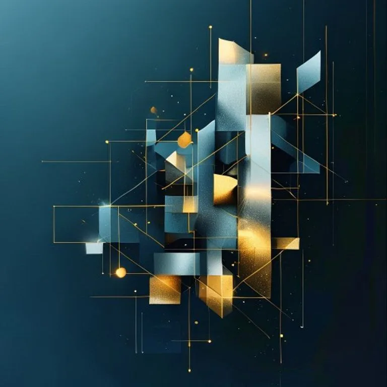 Formas geométricas abstractas en oro y plata conectadas