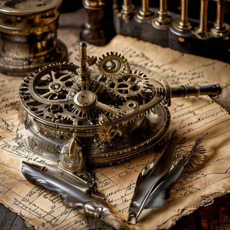Una representación artística de la Máquina Analítica de Babbage, con engranajes intrincados y tarjetas perforadas, simbolizando los inicios de la programación.