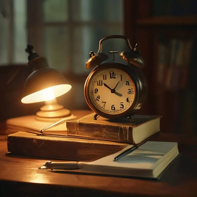 Reloj analógico y libros antiguos