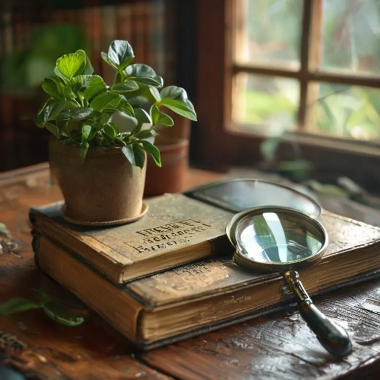 Libro de derecho ambiental y planta, bodegón cinematográfico