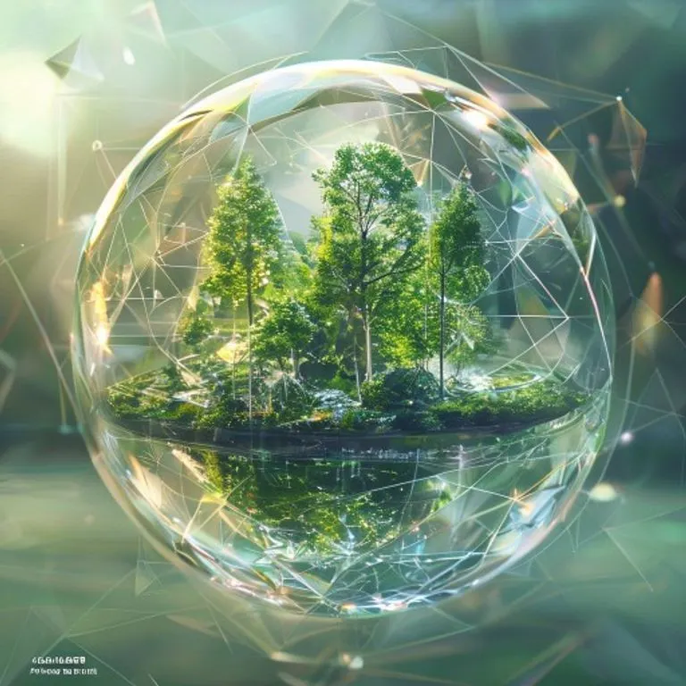 Esfera con ecosistema y formas geométricas, arte conceptual