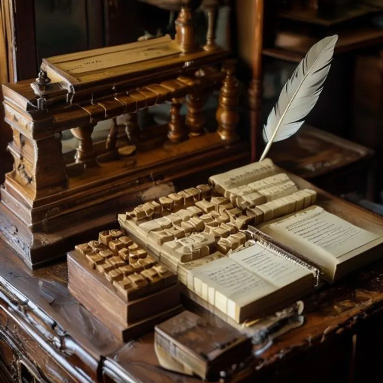 Fotografía de bodegón de un escritorio antiguo con un ábaco, pluma y libros de contabilidad, evocando diligencia y gestión práctica.