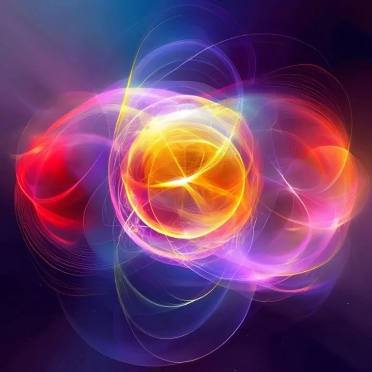 Arte conceptual abstracto de orbes de colores influenciando una esfera central