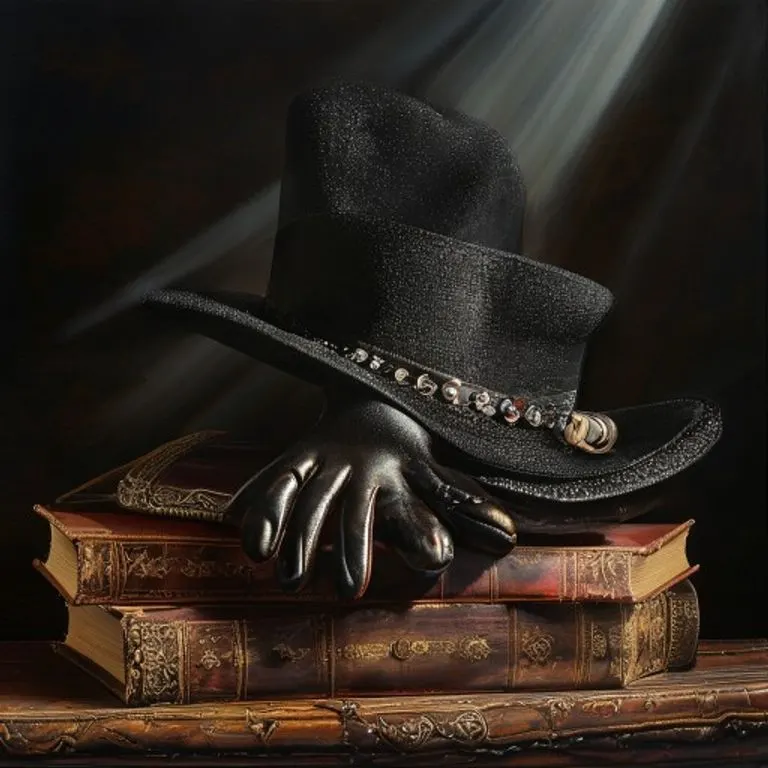 Arte conceptual de un sombrero fedora negro y mocasines blancos sobre un escenario