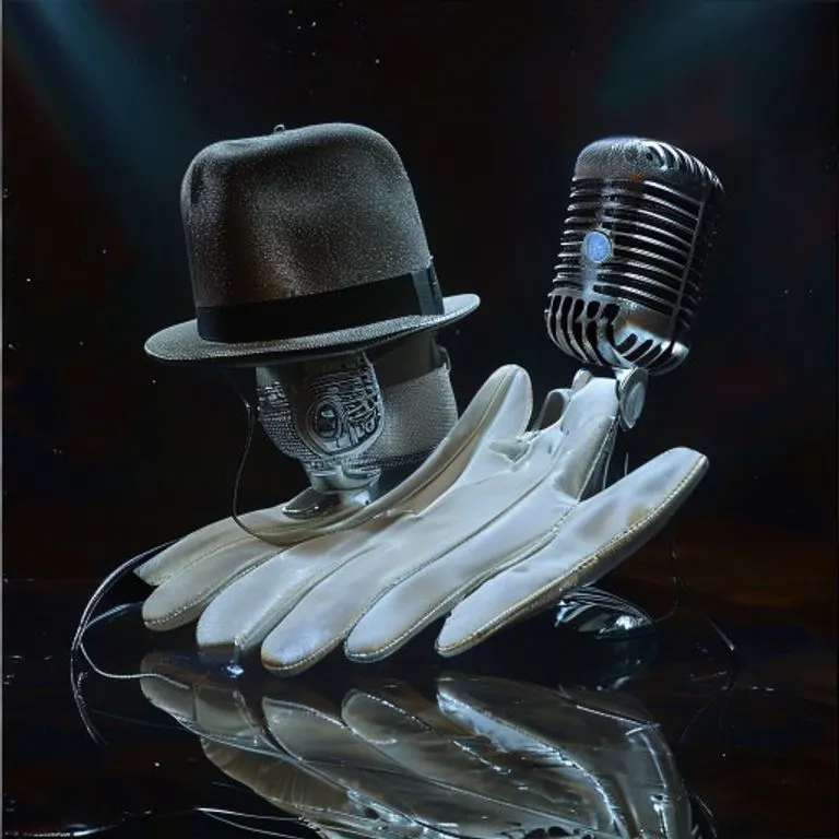 Abstract rendering of converging sound waves and light beams forming a holographic stage, symbolizing Michael Jackson's unfulfilled technological vision and artistic ambition for 'This Is It'.