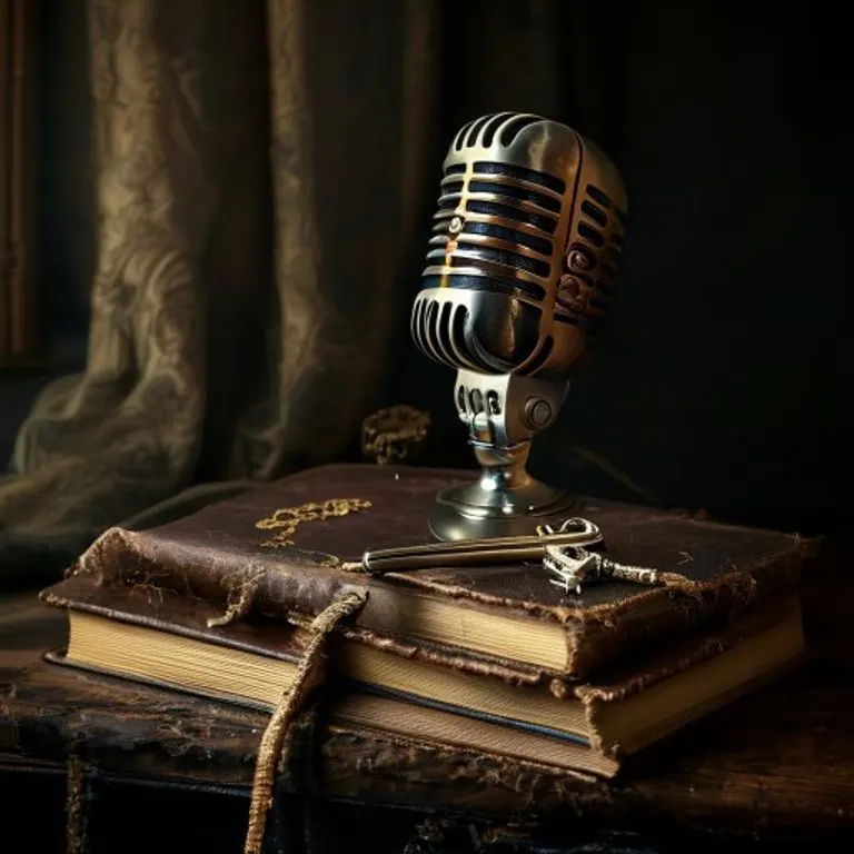 A vintage cassette tape and an old microphone on a reflective surface, symbolizing the recording process and the raw sound of New Jack Swing.