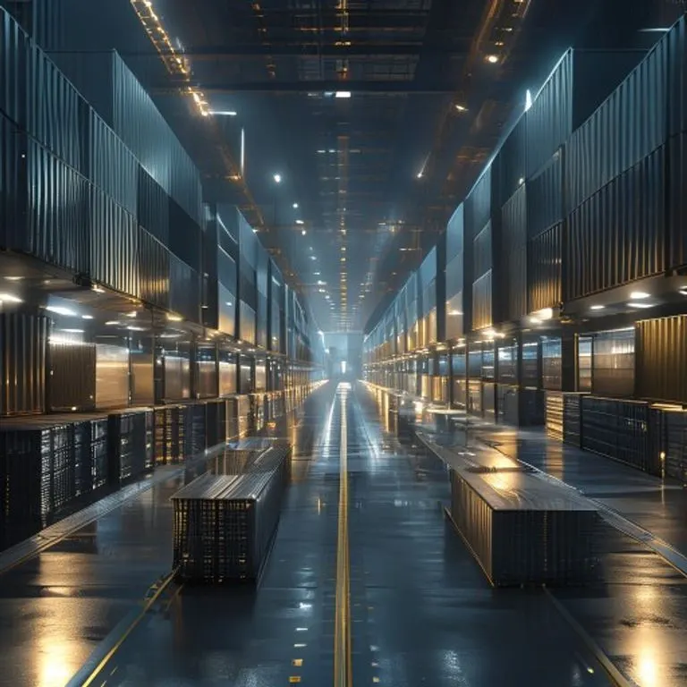 A conceptual art piece depicting interlocking geometric shapes in blues and greens, forming a dynamic structure that represents efficient service delivery and connectivity.