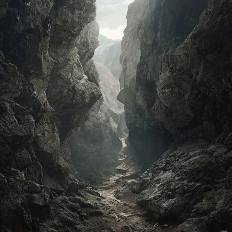 An intricate, dark labyrinth of intertwined roots and rock formations, forming a cage around a single, struggling sapling, symbolizing being trapped in a life path.