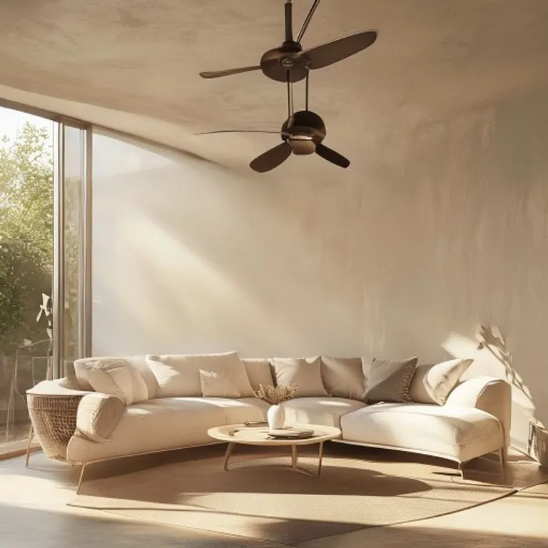 3D render of a ceiling fan motor schematic with glowing energy lines