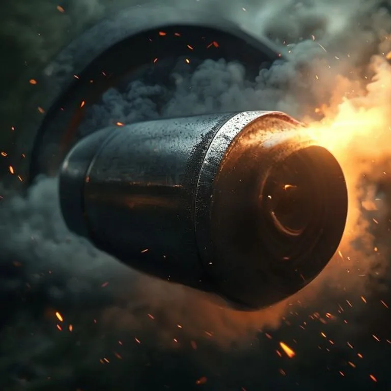 A stylized 3D render of a metallic bullet in mid-air with geometric lines showing its trajectory and impact force.