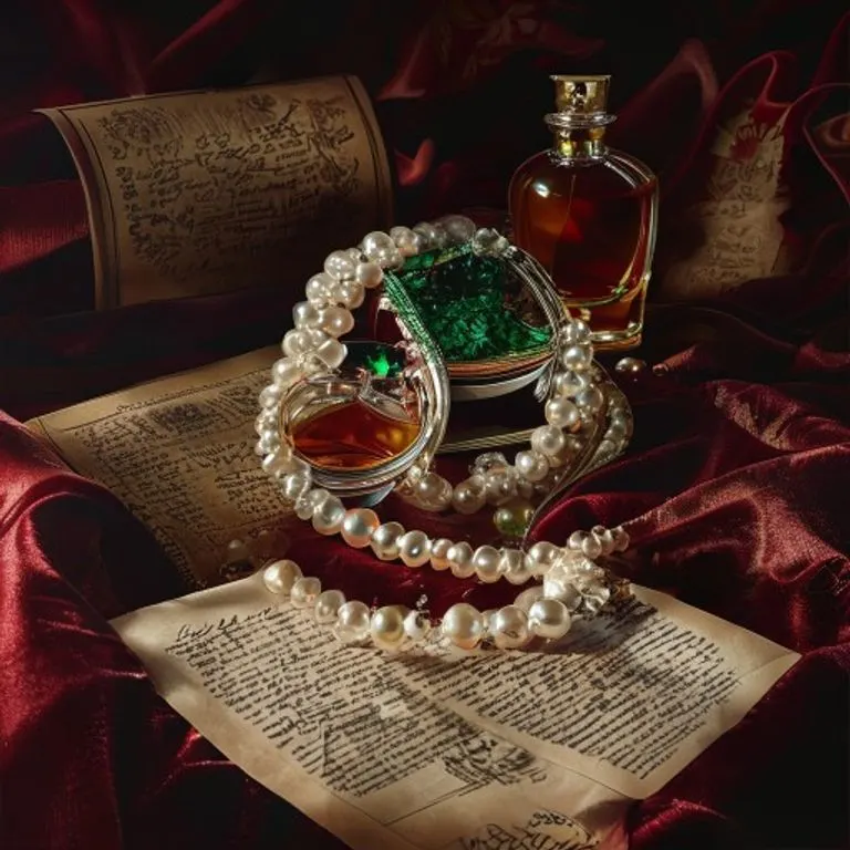 Una composición artística de recortes de periódicos vintage con titulares sensacionalistas sobre la vida de Elizabeth Taylor, mezclados con viejos rollos de película y un collar de diamantes brillante sobre terciopelo. Iluminación dramática.