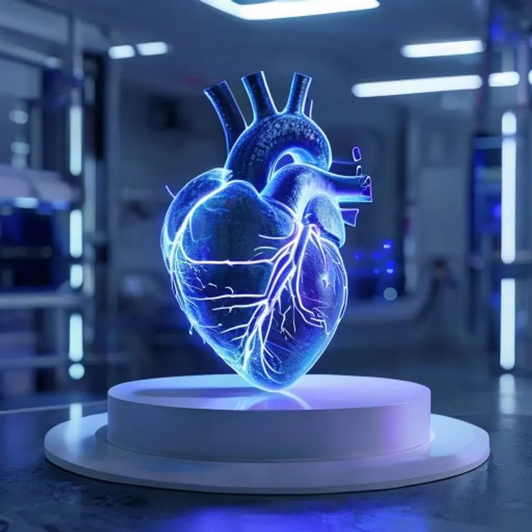 Corazón humano con redes neuronales luminosas