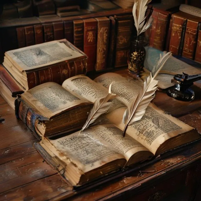 Libros antiguos con lomos de colores y manuscritos iluminados