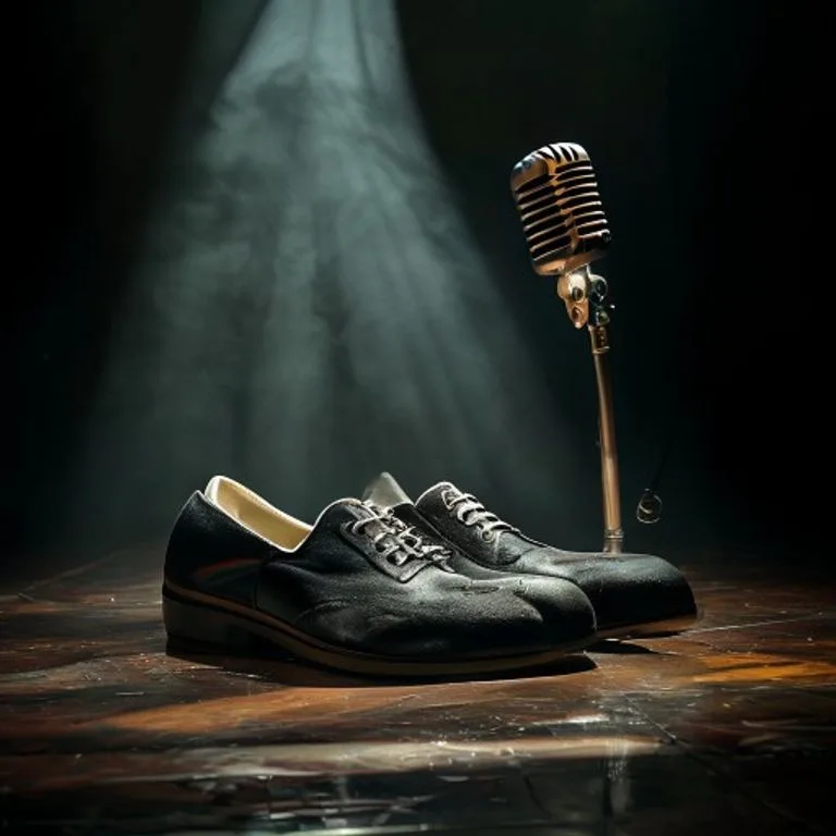 Zapatos de baile y micrófono vintage en un escenario