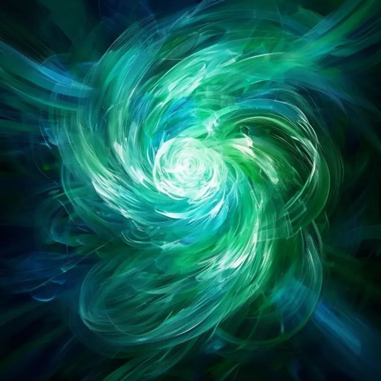 Arte conceptual abstracto con patrones de luz verde y azul que convergen, simbolizando la unión de objetivos ambientales y financieros en la inversión sostenible.