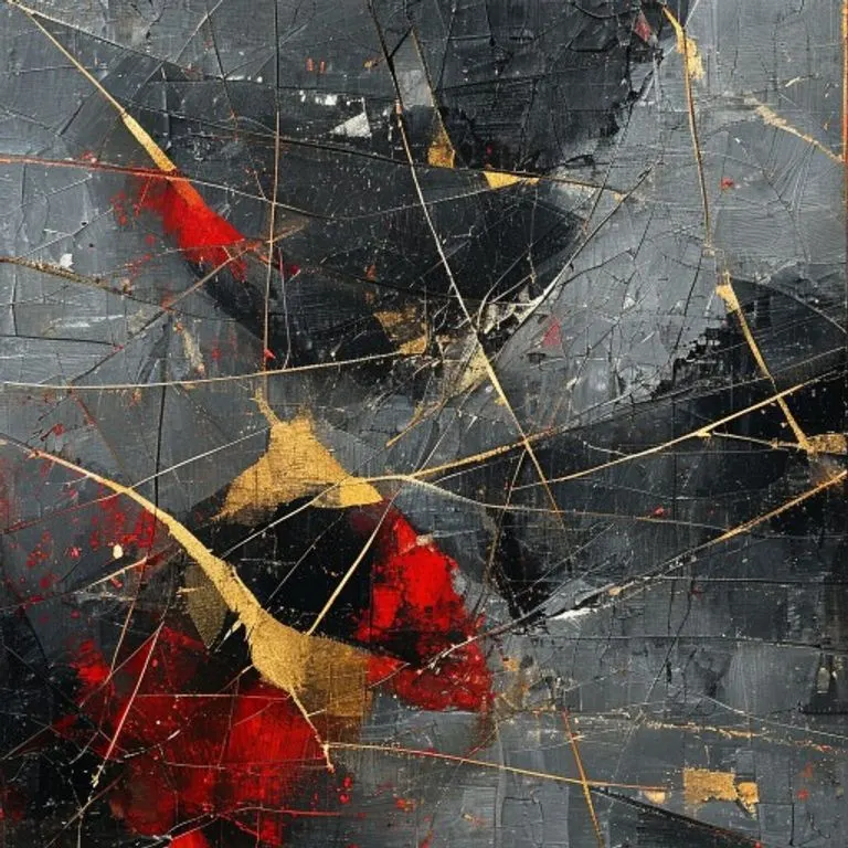 Pintura abstracta de colores oscuros y turbulentos, con líneas brillantes que representan marcos legales intentando imponer orden en el caos, con texturas y pinceladas dinámicas.