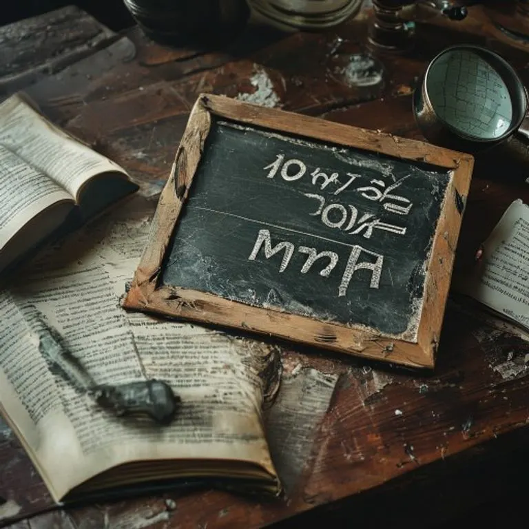 Pizarra vintage con el mito del 10% del cerebro y libros científicos