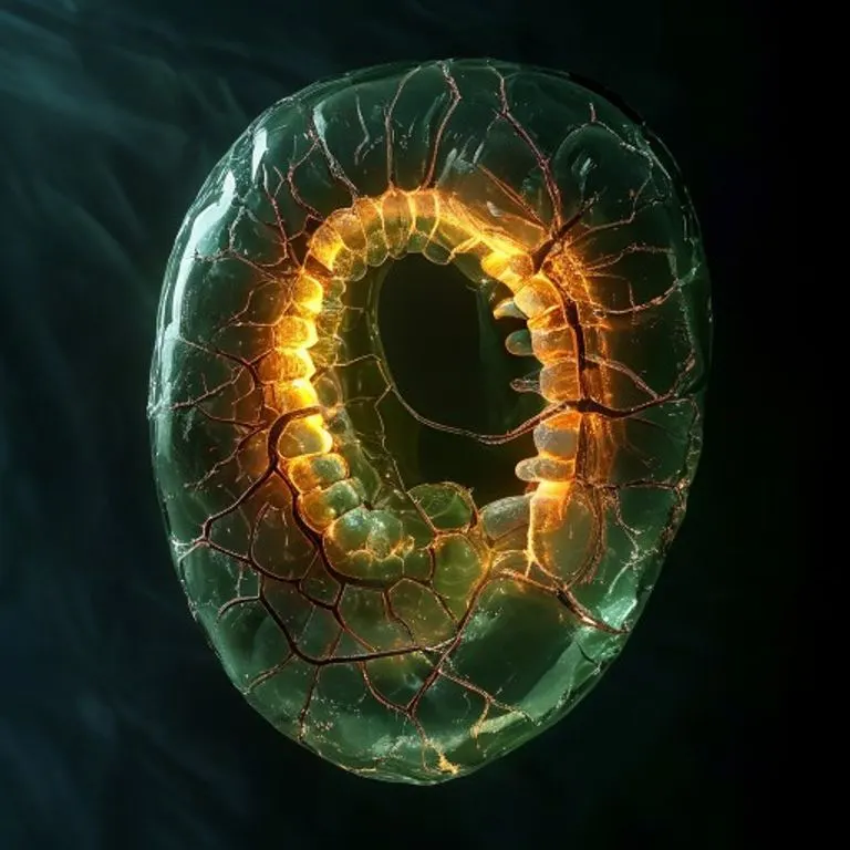 Escultura de vidrio conceptual del intestino humano con secciones sanas y dañadas, simbolizando el desequilibrio microbiano o disbiosis.