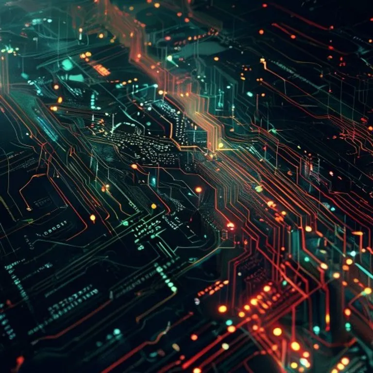 Arte conceptual abstracto de líneas de datos cifradas y patrones geométricos sobre un circuito impreso oscuro, simbolizando seguridad.
