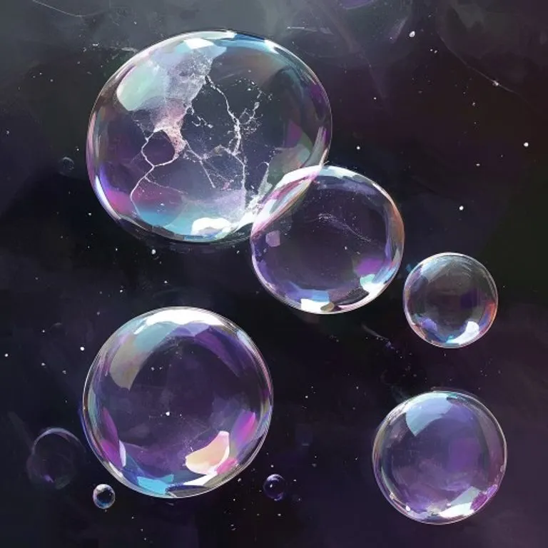 Burbujas transparentes superpuestas, cada una con un punto de vista aislado, flotando en un espacio abstracto, con una burbuja agrietada simbolizando la fragilidad de los filtros.