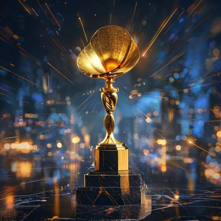 Un disco de vinilo dorado sobre un fondo abstracto de ondas sonoras y luces de escenario, simbolizando el éxito global y el impacto duradero de 'Beat It'.