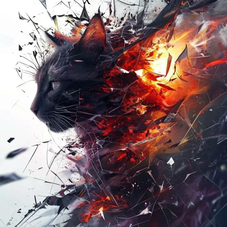 Representación abstracta del miedo y la catarsis con colores oscuros que transicionan a luz brillante, fragmentos de vidrio que simbolizan tensión y liberación, composición dinámica.