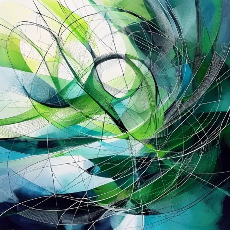 Arte conceptual abstracto de líneas interconectadas que forman códigos legales y elementos naturales, simbolizando la integración y el equilibrio.