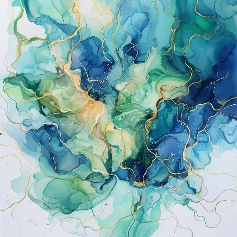 Pintura de acuarela abstracta con patrones fluidos de luz y color, que representan conexiones neuronales y la interacción de las emociones.