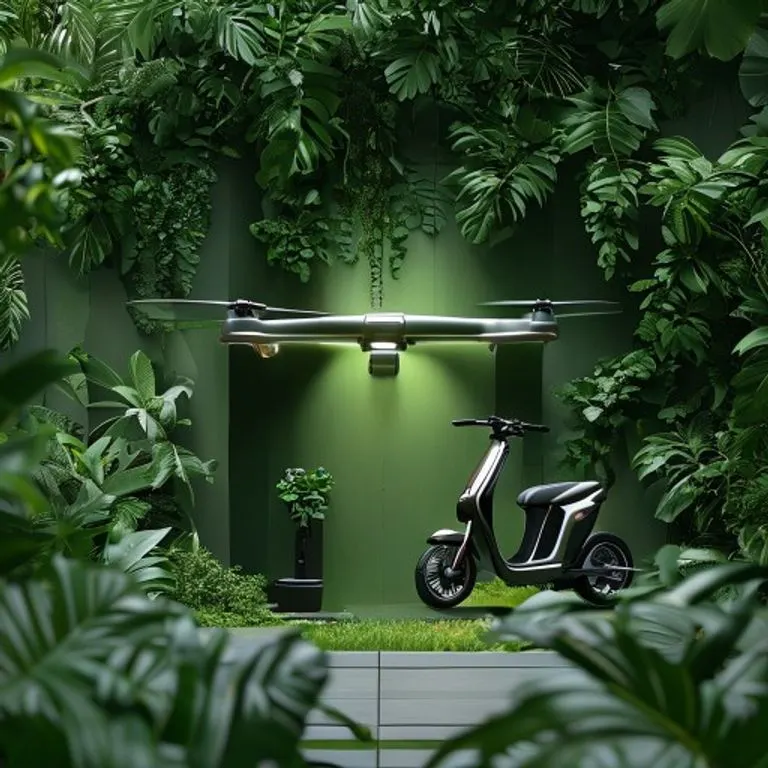 Estación de carga de drones y patinetes eléctricos en un entorno verde urbano