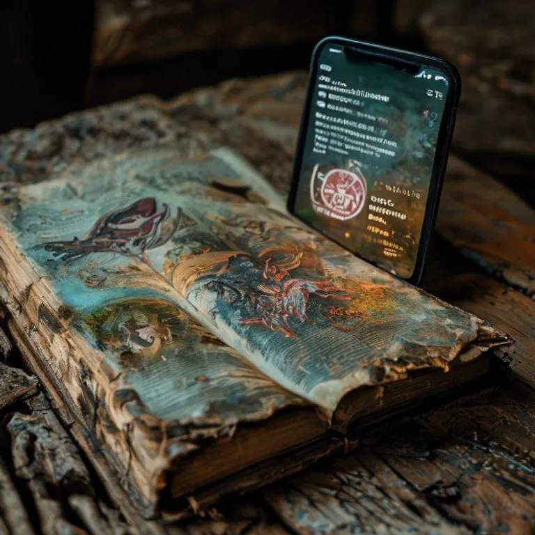 Libro antiguo y smartphone con noticias virales, simbolizando la transición de la tradición oral a la digital