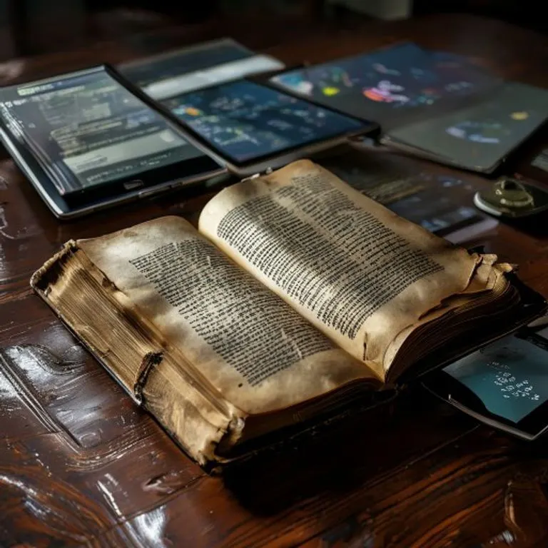 Libro de leyes y tablets con código