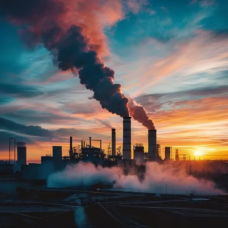 Fotografía cinematográfica de una planta de energía geotérmica al amanecer, con vapor elevándose de las torres de enfriamiento y maquinaria industrial detallada.