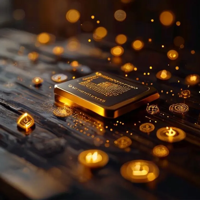 Fotografía cinematográfica de un icono de contrato inteligente dorado en una mesa de madera oscura, rodeado de símbolos de exchanges descentralizados y protocolos de préstamo, con luz ambiental suave.