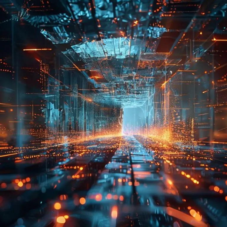 Arte conceptual de un techo de cristal roto que revela un paisaje digital de nodos interconectados y flujos de datos, simbolizando la superación de barreras en la tecnología y el derecho.