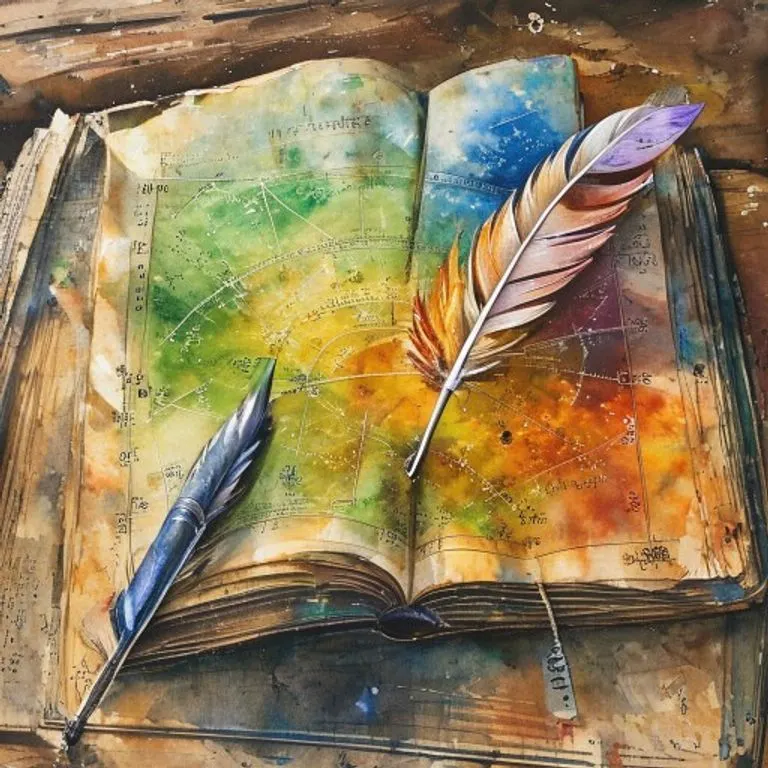 Libro antiguo de astrología con páginas que cambian de color estacional.