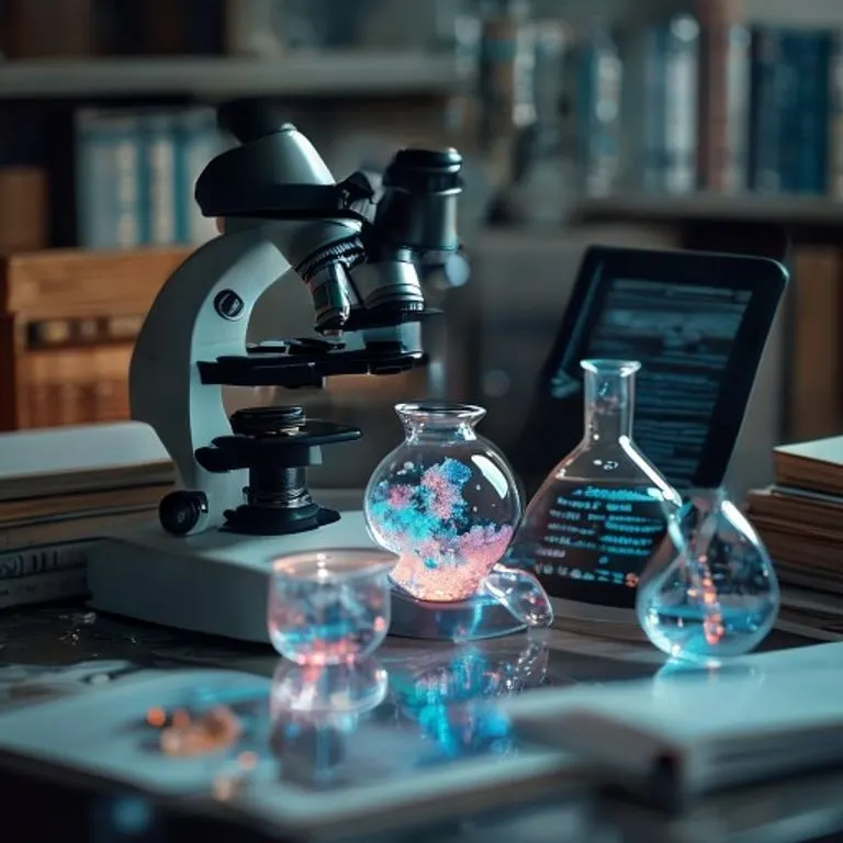 Microscopio y tablet con datos genómicos