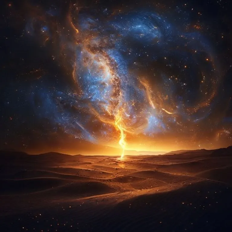 Arte conceptual de un carbón brillante en un desierto oscuro bajo un cielo estrellado, simbolizando las promesas divinas a Abraham