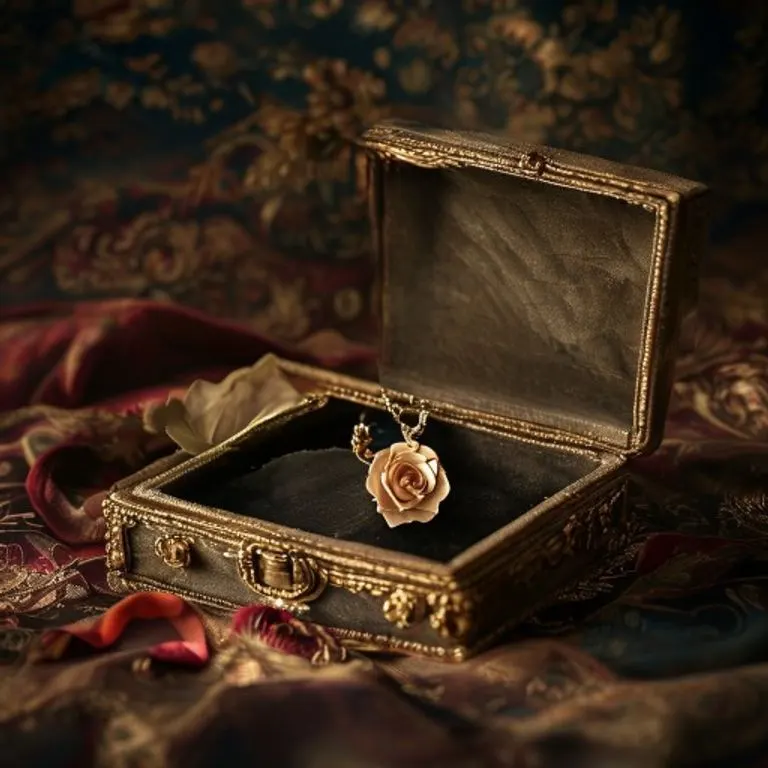 Antique jewelry box with rose petal, symbolizing sentimental value