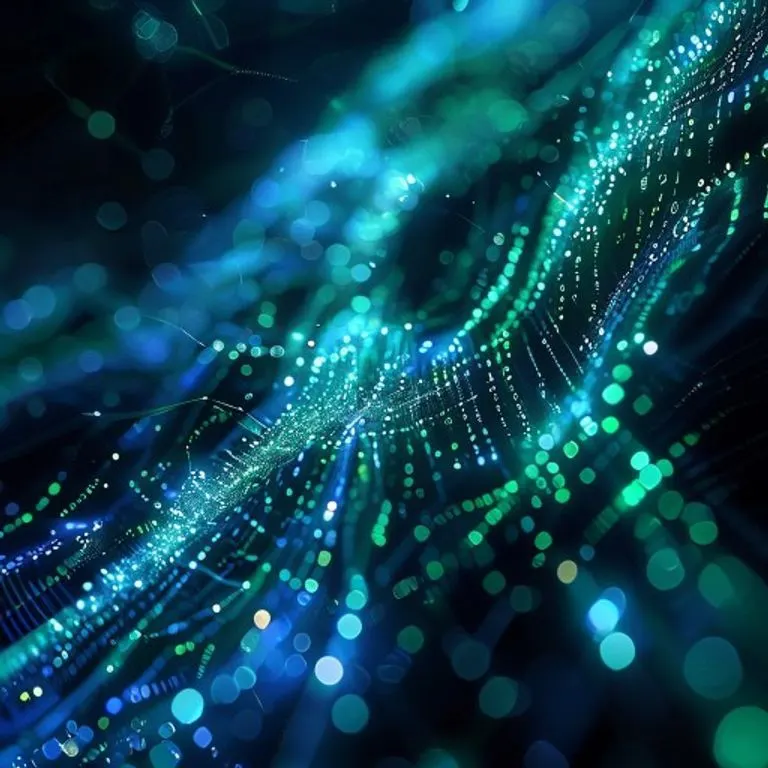 Representación abstracta de una red neuronal digital con código binario, simbolizando la inteligencia artificial.
