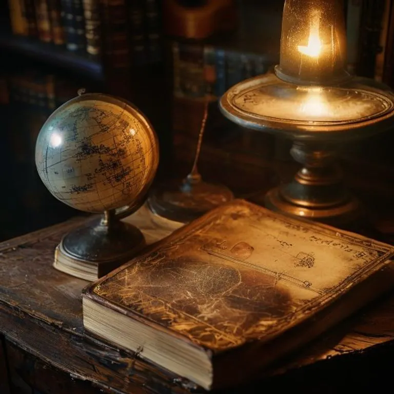 Fotografía cinematográfica de un globo terráqueo antiguo y un libro de astronomía, simbolizando el conocimiento y la historia de la exploración espacial.