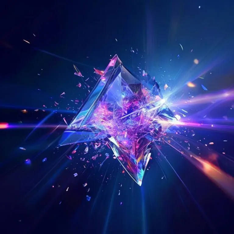 Arte conceptual de un prisma de cristal fragmentado que refracta la luz en patrones vibrantes y arremolinados sobre un fondo índigo profundo, simbolizando la claridad mental.
