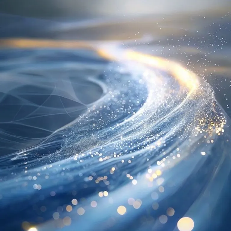 Arte conceptual de un río de luz fluyendo a través de formas geométricas, simbolizando la mejora continua y la adaptabilidad en proyectos.