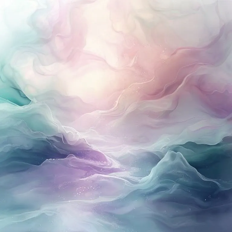 Abstract digital art of flowing water and mist, creating a dreamlike, illusionary landscape.