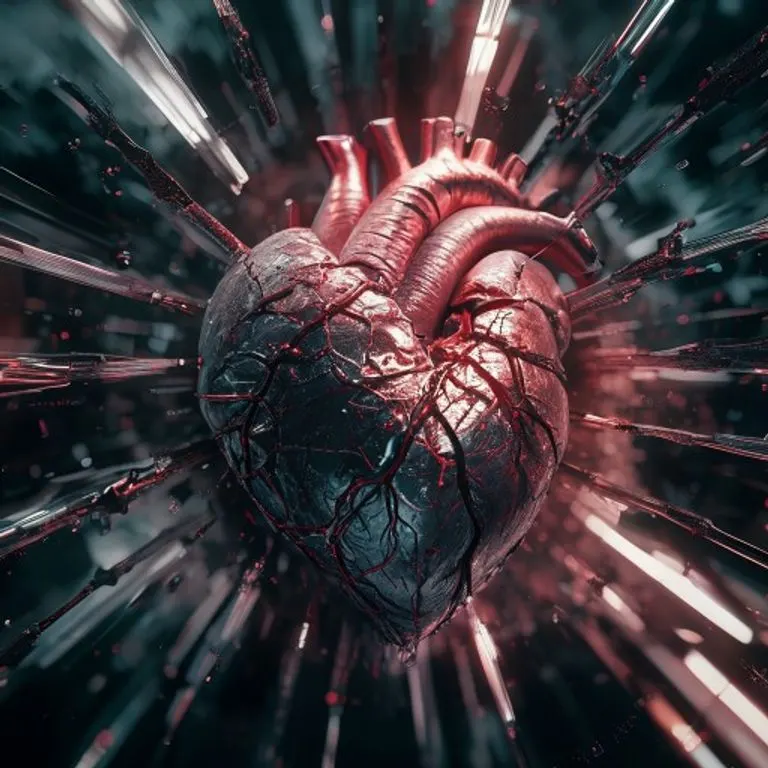 Primer plano cinematográfico de un estetoscopio antiguo sobre un historial médico arrugado, con luces urbanas nocturnas desenfocadas al fondo, evocando la carga oculta de las enfermedades cardiovasculares.