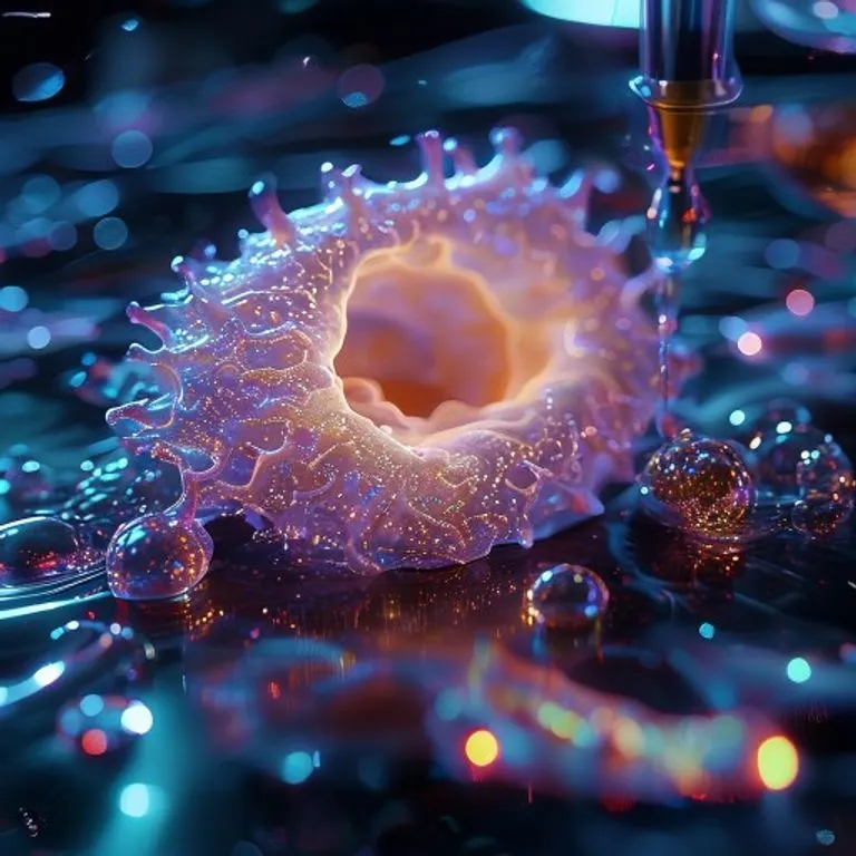 Plato de petri estéril con andamio de tejido brillante y herramientas microscópicas