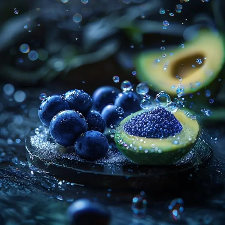 Arte conceptual de formas geométricas azules y verdes interconectadas simbolizando la protección celular y la vitalidad