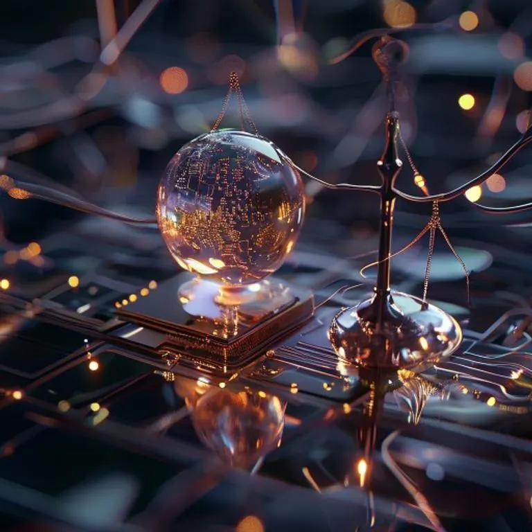 Bodegón cinematográfico de un libro de filosofía moral abierto sobre una superficie metálica, con reflejos de una red neuronal holográfica.