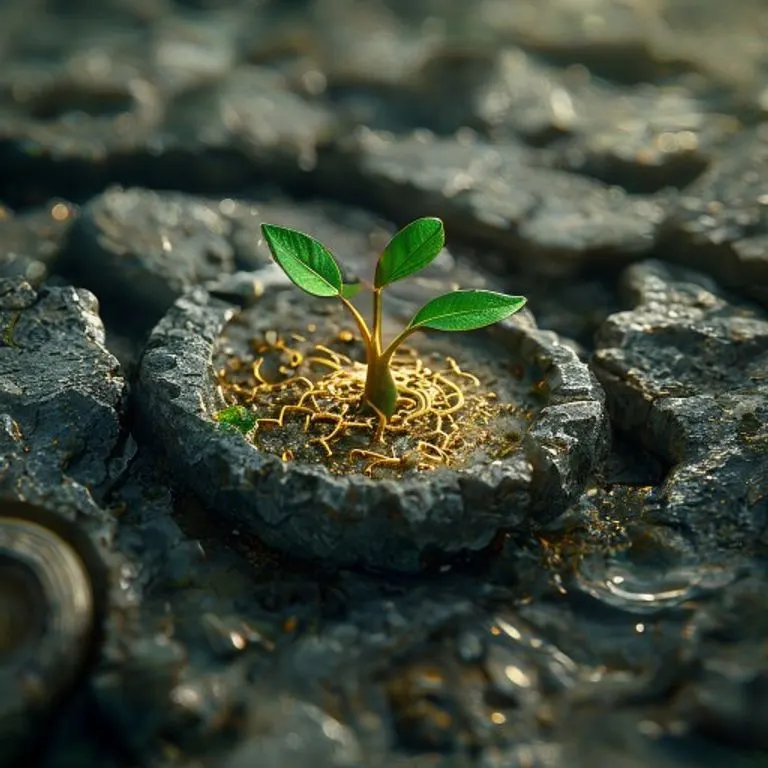 Renderizado isométrico 3D de una comunidad sostenible con paneles solares, turbinas eólicas y sistemas de agua, en un paisaje reforestado.