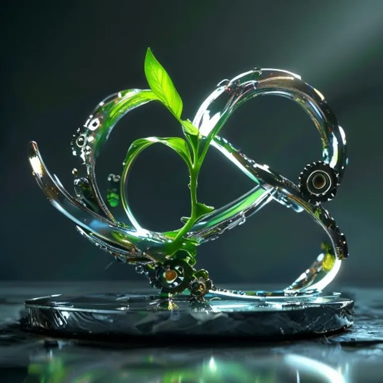 Arte conceptual de una planta verde creciendo de una placa de circuito electrónico, simbolizando la regeneración y la sostenibilidad tecnológica.